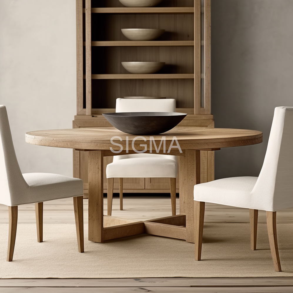 Solid Wood Home Furniture Modern Restaurant Furniture Circle Dining Table Set