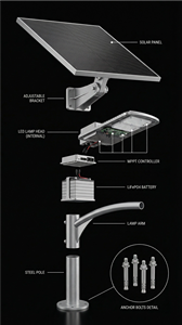 Lampadaire <span class=keywords><strong>solaire</strong></span> LED à double bras HUADENG avec indice de protection IP65 et conception cantilever - Product Image 5