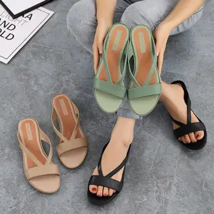 Sandalias de tacón de cuña para mujer, calzado con punta abierta, zapatillas informales, venta al por mayor