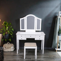 Ensemble de coiffeuse moderne avec miroir rotatif à 180 degrés, pliable, pour la chambre à coucher ou le salon, en bois