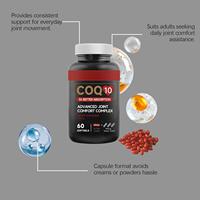 Coenzyme Q10 en gélules molles, 60 unités – Formule douce pour la santé des articulations, l'amélioration de l'énergie et le soutien diététique quotidien pour adultes