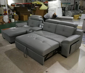Canapé en forme de <span class=keywords><strong>L</strong></span> polyvalent personnalisé boîte de rangement moderne en cuir canapé-lit de luxe inclinable charge sonore ensemble de canapés intelligents