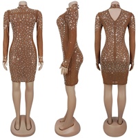 Robe mini en maille avec strass CX7591, sexy, transparente, moulante, pour soirée, club, anniversaire, sortie nocturne