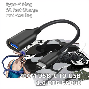 <span class=keywords><strong>สาย</strong></span>ดาต้า Type-C <span class=keywords><strong>OTG</strong></span> ชนิด USB 3.1ยาว20ซม. พร้อมแจ็กเก็ต PVC หุ้มฉนวนอะแดปเตอร์ Type C ตัวผู้ USB3.0ตัวเมียสำหรับแท็บเล็ต - Product Image 3