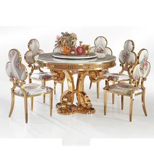 婚礼旋转圆形大理石模型金框餐桌设置为宴会厅