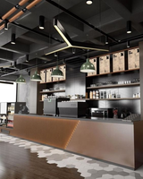 Comptoir de café moderne, élégant et luxueux, mobilier de présentation commercial sur mesure pour café, éclairage LED, aménagement intérieur