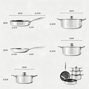 Ensemble <span class=keywords><strong>de</strong></span> <span class=keywords><strong>cuisine</strong></span> essentiel <span class=keywords><strong>de</strong></span> 8 pièces avec poêle à frire <span class=keywords><strong>de</strong></span> 24 cm et marmite <span class=keywords><strong>de</strong></span> 20 cm en acier inoxydable triple couche pour les cuisiniers soucieux <span class=keywords><strong>de</strong></span> leur santé - Product Image 4