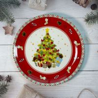 Assiettes rondes en céramique de Noël de 8 pouces avec motif Père Noël personnalisé de haute qualité pour les fêtes à domicile
