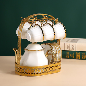 Service à café et à thé en céramique de luxe |   Service à thé en <span class=keywords><strong>porcelaine</strong></span> avec bordure dorée, 13 pièces |   Carafe à eau de qualité supérieure pour le thé anglais de l'après-midi - Product Image 1