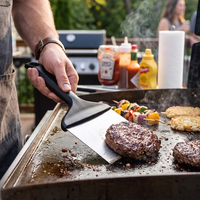 Nettoyeur de barbecue robuste, brique de nettoyage et spatule grattoir avec manche, brosse de nettoyage pour éliminer les taches du barbecue