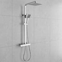 Système de douche thermostatique carré avec mitigeur en laiton, douchette murale et pommeau de douche fixé au mur