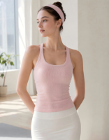 Camiseta Deportiva de Yoga para Mujer con Espalda Cruzada y Relleno Incorporado, Camiseta Atlética Ajustada de Alta Elasticidad y Tacto Suave para Pilates, Gimnasio y Uso Diario
