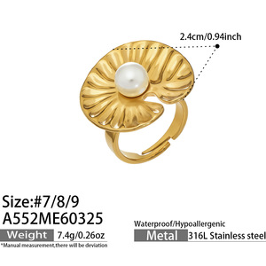 Anillo Abierto de Flor de Loto con Diseño Único en Tendencia 2026, Anillo Ajustable de Acero Inoxidable con Perla y Oro de 18K - Product Image 6