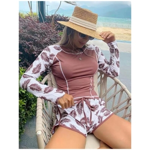 女性女性用水着水着水着女性用プラスサイズ白セクシー花柄長袖アドベンチャースイムスーツTankiniセット - Product Image 5