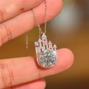 Colliers pour femmes CAOSHI, design de <span class=keywords><strong>château</strong></span> de princesse de luxe, diamants imités ronds, plaqués or rose, pour mariage - Product Image 5