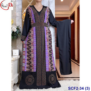 Vente en gros, robe abaya prête à l'emploi, grande taille, avec imprimé spandex doux, pierre de cristal, et écharpe, mode africaine wom - Product Image 3
