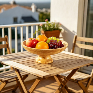 Round Bamboo Fruit Plate <b>Tall</b> Stemmed Solid Color New Chinese Style For Living Room Dining <b>Table</b> Kitchen Countertop - Product Image 1