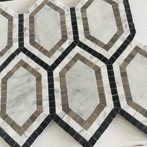 Mosaïque de <span class=keywords><strong>marbre</strong></span> blanc Thassos et gris mélangé à motif de fleurs de marguerite, carreaux de crédence de cuisine, mosaïque jet d'eau pour murs et sols - Product Image 2