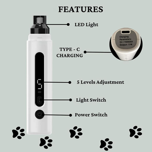 Meuleuse à ongles électrique de luxe à 5 vitesses pour animaux de compagnie avec lumière LED coupe-ongles en plastique pour chien et chat et outil de toilettage des pattes - Product Image 4