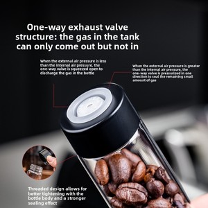 Présentoir de rangement transparent pour grains de <span class=keywords><strong>café</strong></span> réutilisables, design moderne, multi-usages, avec valve d'échappement unidirectionnelle et réservoir hermétique - Product Image 4