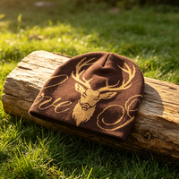 Bonnet en tricot d'hiver réversible en acrylique sans revers, avec motif jacquard personnalisé sur toute la surface
