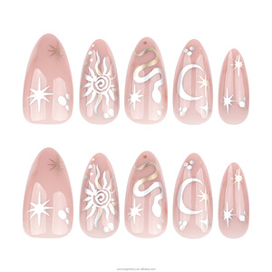 24 <span class=keywords><strong>Uñas</strong></span> Postizas Cortas en Forma de Almendra con Diseño de Estrellas <span class=keywords><strong>y</strong></span> Luna - Product Image 2