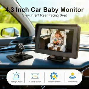Monitor de Bebé para Auto de 4.3'' con Cámara de Visión Nocturna IR, Cámara para Auto para Monitoreo del Asiento Trasero y de Mascotas, Seguridad para Bebés y Niños - Product Image 1