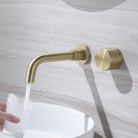 Robinet de lavabo mural monotrou chromé, eau chaude et froide, avec valve en céramique, finition noire brossée pour salle de bain