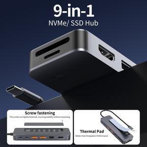 ฮับ USB C 9ใน1พร้อมช่องเสียบ SSD แบบ NVMe M.<span class=keywords><strong>2</strong></span> 10Gbps 4K60Hz HDTV 100W PD USB-C/USB-A 3.<span class=keywords><strong>2</strong></span>ตัวอ่านการ์ด sd/tf แท่นชาร์จแล็ปท็อป - Product Image 4