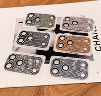 Protection d'objectif photo de luxe entièrement ornée de strass, en verre trempé 9H en aluminium, anti-rayures, pour iPhone 17 Pro Max 15 Pro