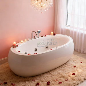 Bañera Ovalada Moderna de Acrílico, Independiente, Blanca/Negra Brillante, con Drenaje Central, Diseño Duradero para Remojar, Portátil para <span class=keywords><strong>Apartamentos</strong></span> - Product Image 5