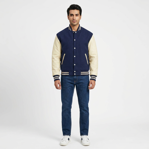 FINER THREADS Customizable Embroidered Letter Varsity <b>Jacket</b> Men Oversize University Windbreak Stand Collar Front Logo Winter - Product Image 1