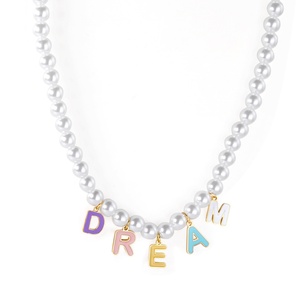 Nouveau design 2022 – Collier pendentif en acier inoxydable plaqué or 18 carats avec chaîne de perles et diamants colorés, bijou populaire et mignon - Product Image 6