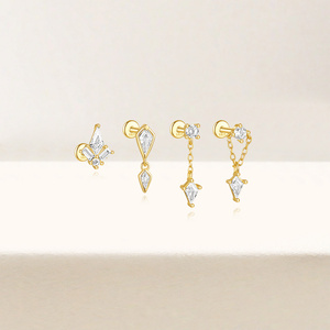 Nouvelles Boucles d'Oreilles Clous en Argent 925 avec Zircon et Pendentif Gland en Forme de Cerf-volant pour Femme - Product Image 2