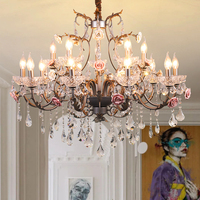 Suspension d'intérieur de luxe romantique Design floral plafonnier en verre salon décor de mariage lustre en cristal bougie