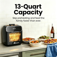 Horno Freidora de Aire Anbolife 13L con Ventanas Visibles Dobles de Gran Tamaño, Control Táctil y Función de Horneado OEM