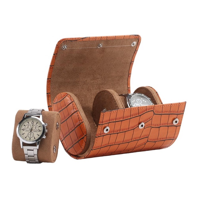 Custom Crocodile-patterned PU Leather Portable Travel-friendly Organizer Men's Gift Watch Roll Case