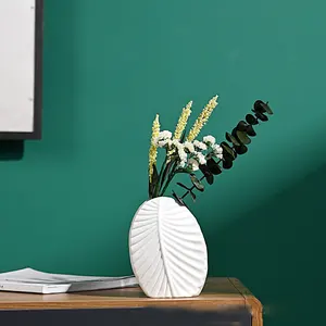 Eenvoudige Creatieve Ontwerp Nordic Stijl Wit Bladvorm Keramische Vazen Voor Home Decor Woonkamer Desktop Gedroogde Bloem Bakje