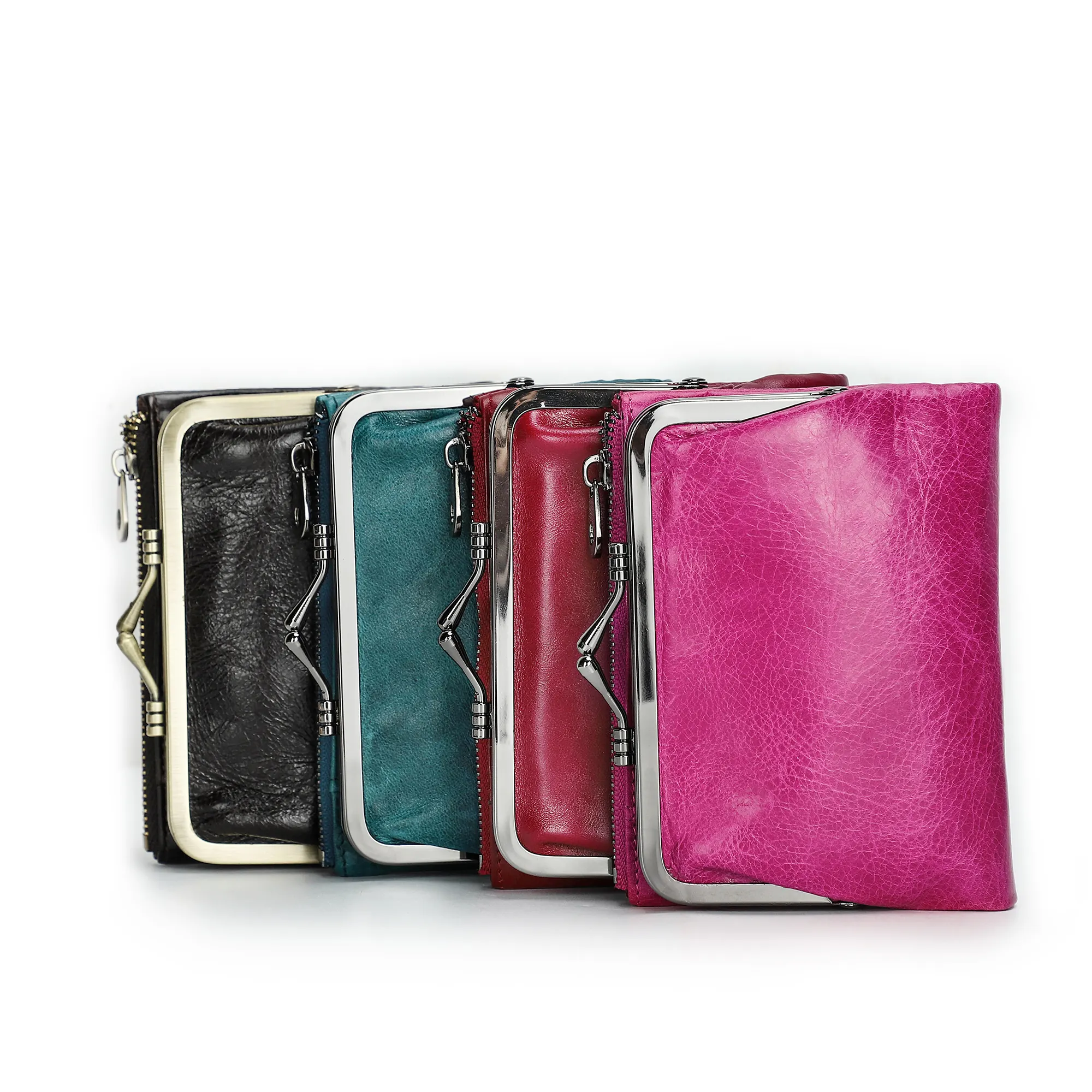 CONTACT'S RFID Blocking Cute Womens Metal Frame Small Clutch Cards Holder Wallet mini Coin Purse ladies leather wallet
