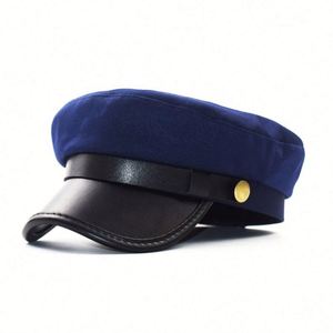 New Breathable PU Leather Brim Flat Top Beret <b>Hat</b> with Buckle Women Fashion Outdoor Captain <b>Hat</b> - Product Image 6