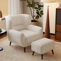 Fauteuil de détente moderne nordique en velours blanc, dossier capitonné, dossier réglable manuellement, pieds en bois pour salon et chambre à coucher