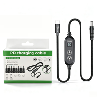 Kabel Daya Tipe C ke DC 65W 100W dengan Layar LED Digital, 8 Ujung Colokan DC, Kabel Pengisian Cepat PD untuk Laptop, Router, Speaker, Power Bank