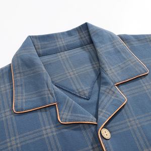 Erkek %100 Pamuk Saten Örgü Dokuma Pijama Uzun Kollu İnce Ekose Günlük Nefes Alabilen Cepli İlkbahar Sonbahar Büyük Beden Gecelik - Product Image 2