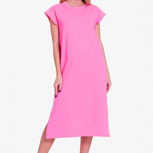 Camiseta informal para mujer con cuello redondo, manga corta y color liso, con aberturas laterales y bolsillos. - Product Image 2