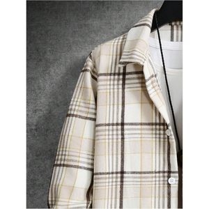 FOXA <b>Men's</b> Plaid Shacket <b>Long</b> Sleeve Button Down <b>Jacket</b> With Pocket Regular Fit Cotton Outerwear - Product Image 2