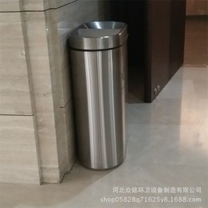 ถังขยะสแตนเลสทรงกระบอก 35x35x75 ซม. พร้อมฝาปิด ใช้ได้ทั้งภายในและภายนอกอาคาร สำหรับรีไซเคิล - Product Image 4
