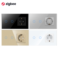 Touchmi WiFi et Zigbee Compatible 1 Gang 1 Way LED Interrupteur mural avec prise Version Allemagne et panneau de verre
