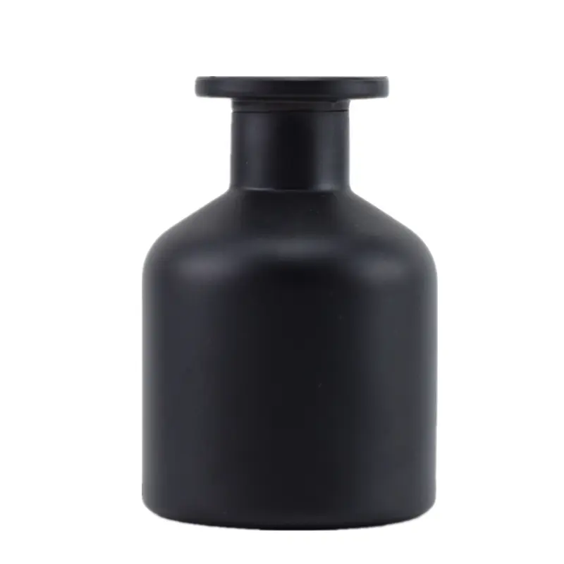 Vidrio difusor de lujo negro mate 150ml Botella difusora de caña de vidrio aromático redonda vacía Botellas difusoras de aceite esencial