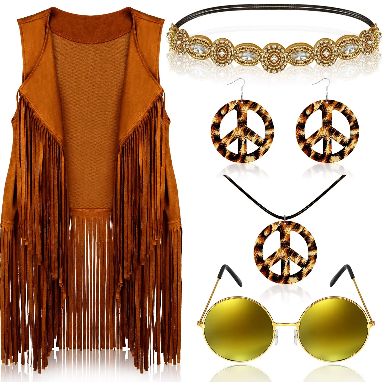 Khaki Hippie Costume For Women With Accessories OEM/ODM Wholesale and Distribution Only