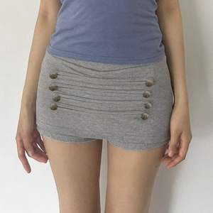Women's Breathable Dropped Waist Bodycon Mini <b>Skirt</b> with Built-in Shorts <b>Elastic</b> Waist Button Front Summer Casual - Product Image 3